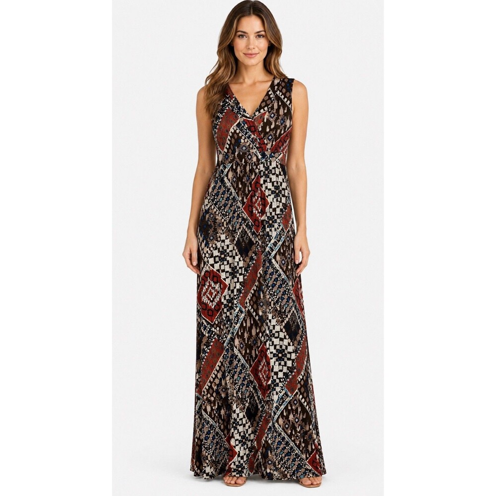 Susan Lawrence S Faux Wrap Maxi Dress Southwestern Geometric Sleeveless
